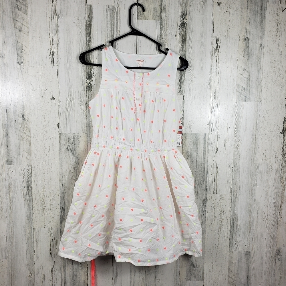 New girls cat and jack white neon polka dot summer dress size 14-16 XL